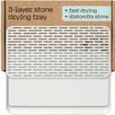 Deepstone 3Layer Stone Dish Drying Mat for Kitchen Counter  Diatomaceous Earth Quick Dry Mat with Removable Plastic Topper and NonSlip Base Pad, 16 x 9 in (White)