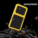 LOVE MEI Military Rugged Case for Samsung Galaxy S25 FE 5G, with Tempered Glass Screen Protector, Shockproof Dustproof Scratch Proof Hybrid Metal and Silicone Gel Heavy Duty Full Body Cover (Yellow)