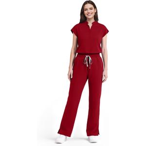 Scrubs for Women Set Soft Sleeveless Stand-Up Collar Scrub Top & Straight Leg Scrub Pant, 9 Pockets, Yoga Waistband, M