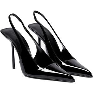 THESHY Women's Pointed Toe High Stiletto Heels Slingback Stretch Slip-on Pumps Backless Patent Leather Fashion Dress Shoes for Women, Black, Size 10