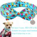 Summer Dog Collar with Bow Tie, Cotton Cute Bowtie Collar, Comfortable Blue Collar with Metal Buckle, M