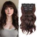 Clip in Hair Extensions - 14 Inch Wavy Synthetic Hair Extensions Clip ins (Color: Chestnut Brown Mix Brown)