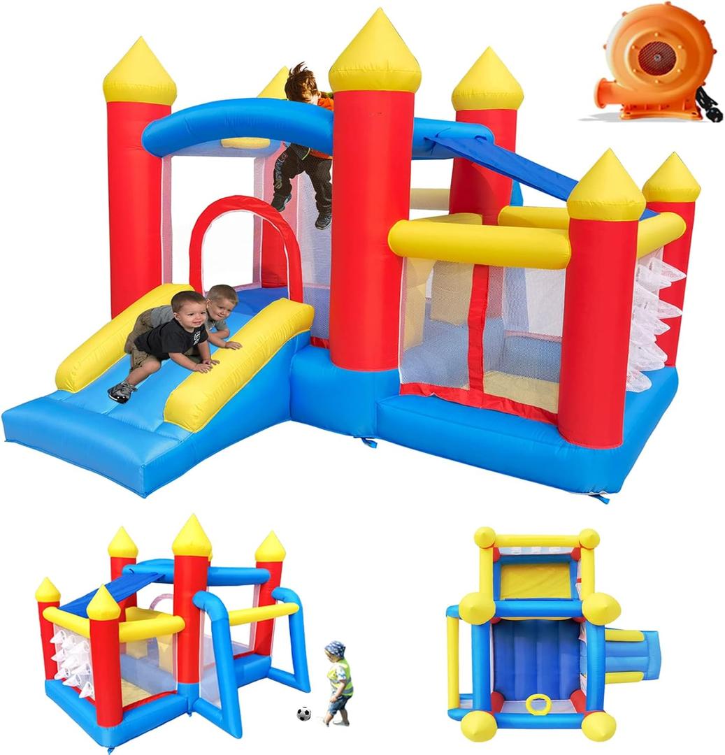 Baralir Inflatable Bounce House for Kids 3-6, Toddler Jumper with Slide and Ball Pit Water Pool(with Sun Cover), Perfect for Outdoor Indoor Kids Party - Blower Included