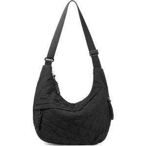 Nylon Crescent Crossbody Bag for Women Shoulder Tote Handbag Casual Sling Bag Dumpling Purse Bag for Outdoor Travel (Black)