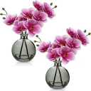 Oairse Pink Orchids Artificial Flowers Faux Orchid Arrangement with Black Glass Vase Set of 2 Real Touch Phalaenopsis Orchid Flowers Orchid Centerpiece for Dining Room Table