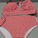 GORGLITTER Women's Plus Size Bikini Sets Checkered Triangle Halter Tummy Control Swimsuit Cute Y2K 2 Piece Bathing Suit, 4X-Large Plus, Red