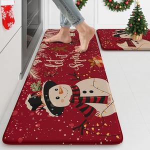KIMODE Anti Fatigue Kitchen Mats for Floor, Christmas Decor Kitchen Rugs Sets of 2, Cushioned Kitchen Floor Mats Non Slip, Red Rugs for Kitchen Floor Christmas Decorations Laundry Desk 17"x47"+17"x29"