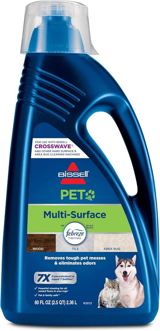 Bissell Multi-Surface Pet Solution with Febreze freshness, For Use in CrossWave and Other Leading Hard Surface and Area Rug Cleaners, 80oz, Dissolves Dirt, grime, and Tough Sticky Messes (80 Fl Oz (Pack of 1))