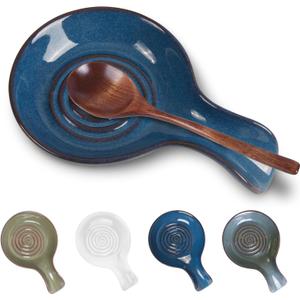 JINIHFW Spoon Rest for Kitchen, Ceramic Spoon Holder for Stove Top, Cooking Spoon Holder,Heat Resistant Utensil Rest for Countertop, Dishwasher Safe, Blue (1 pcs)