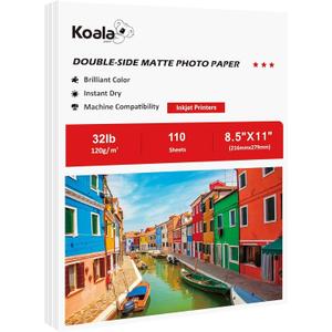 Koala Thin Presentation Paper Double-Sided Matte for Printing Photo 8.5X11 Inches 110 Sheets, Compatible with Inkjet Printer