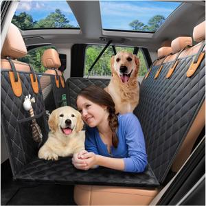 Hard Bottom Back Seat Extender for Dogs, Odorless Materials Dog Car Seat Cover Holds 300lbs with 2 PCS Retractable Dog Seat Belt and 2 PCS Pet Collapsible Bowls, for Car SUV Truck