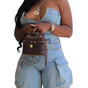 Unybwonn Women Sexy Denim Cargo Romper Strapless Sleeveless Stretch Jean Jumpsuit One Piece Overalls Shorts Clubwear L