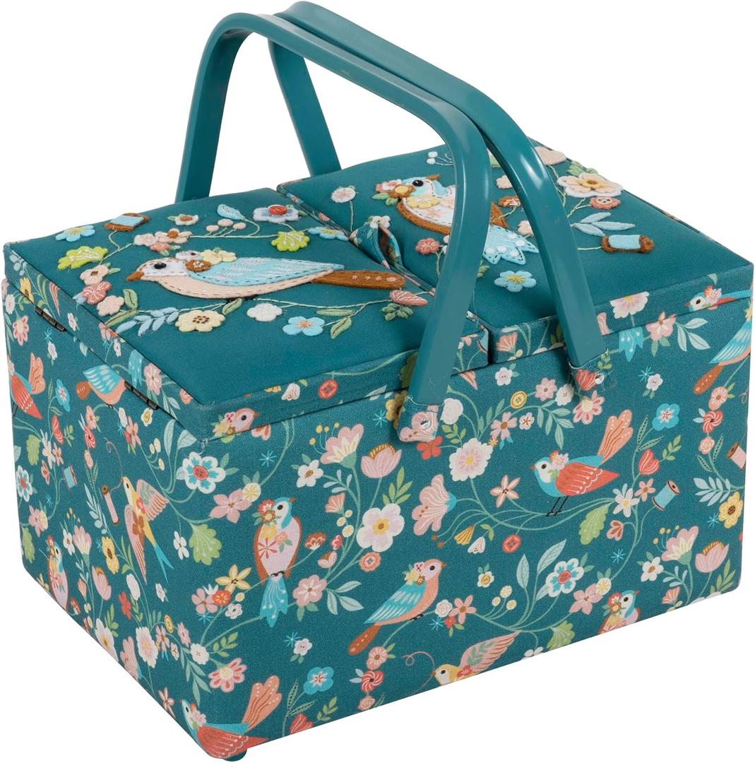 Hobby Gift Large Twin Lid Sewing Box Craft Storage Box with Handle Internal Tray Pin Cushion and Pockets for Sewing Knitting and Hobby Supplies