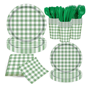 140Pcs Gingham Party Supplies for 20 Guests Thick Paper Plates and Napkins Knives Spoons Forks Cups Disposable Party Set Cutlery for Dinner Baby Shower Wedding Favor (Orange)