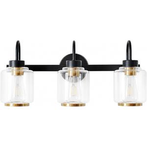 3-Light Bathroom Vanity Light, Black and Gold, Bulbs Included, 3 Light-Clear
