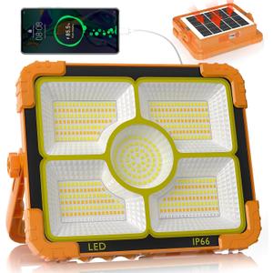 100W LED Solar Work Light, 466 LED 10000LM Magnetic Worklight with 5 Modes, 12000mAh Battary Rechargeable, IP66 Waterproof Portable Solar Outdoor Working Light for Emergency, Repair, Camping
