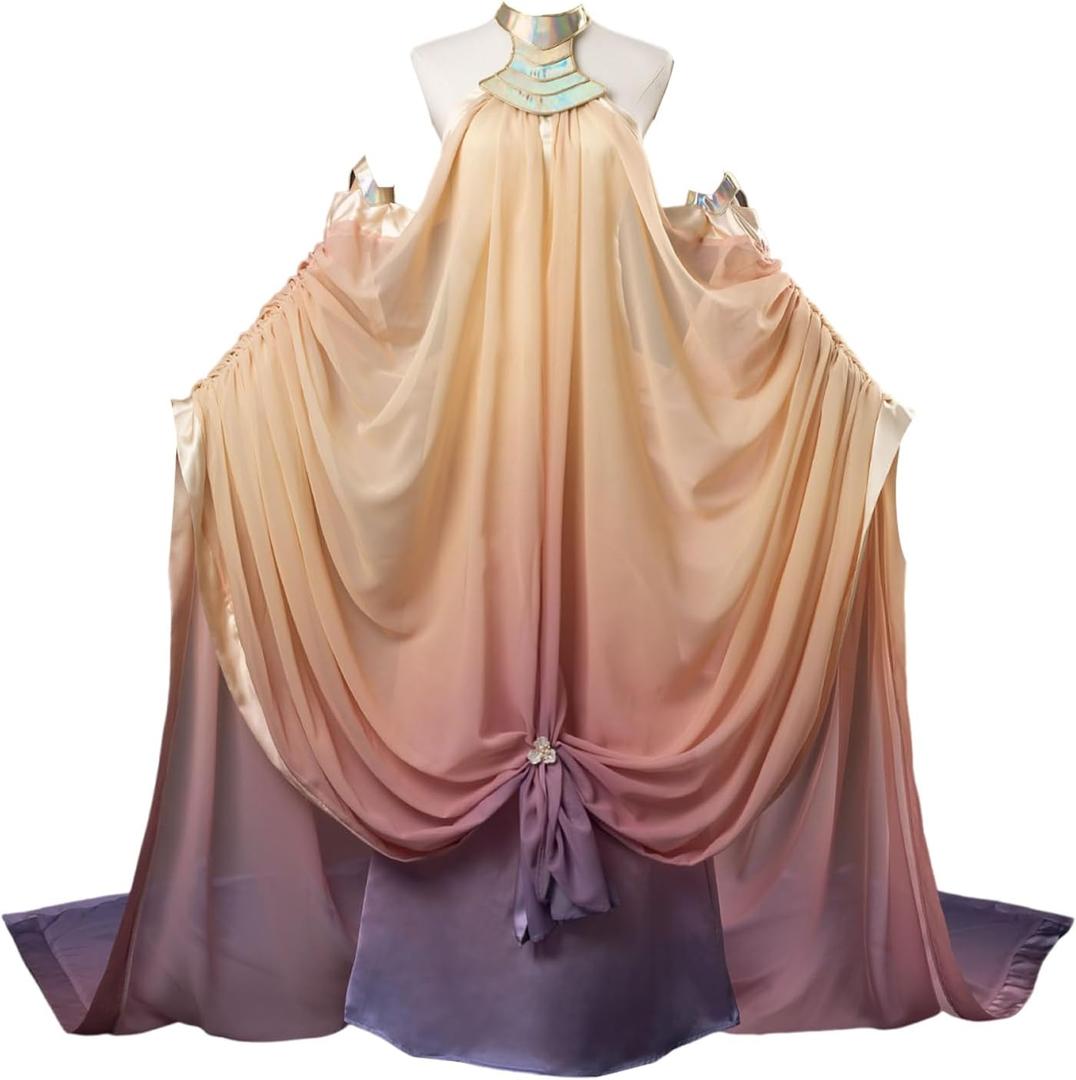 CosFantasy Women's Cosplay Costume Dress Gown Gradient Chiffon Satin Dress Halloween Outfit (Large, Multicolored)