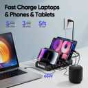 300W Charging Station for Multiple Devices, 8 Port Multi USB C Fast Charger Station Dock for MacBook iPhone 17/16/15/14/13/12 Samsung Pixel Series iPad, Black (6 Mixed Short Cables Included)