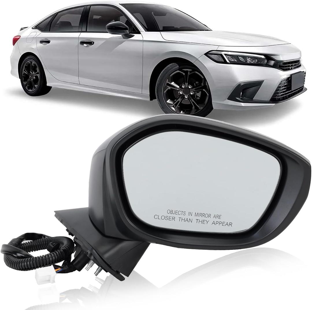MOFOAP Right Passenger Side Mirror Compatible With 2022 2023 2024 2025 Honda Civic Sedan/ Hatchback, Mirrors with Power Glass, Non-Heated, Manual Folding Black Replaces# HO1321350 76208T20A01