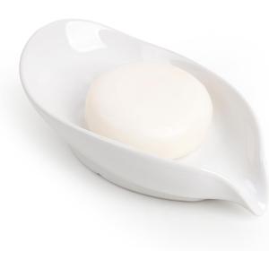 Soap Holder, Self-Draining Soap Dish, White Leaf Shape Ceramic Bar Soap Holder Drain Soap Dishes for Bathroom Sink Kitchen, Easy to Clean Keeps Soap Dry, ANTIS'S HOME