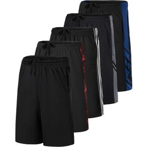 5 Pack Boys' Mesh Athletic Shorts Basketball Kids Soccer Sports Pockets (Black, S)