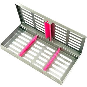 New Premium German Stainless Dental Autoclave Sterilization Cassette Rack Box Tray for 7 Instruments Pink