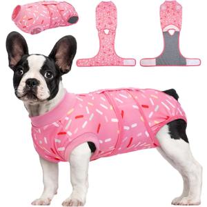 Kuoser Recovery Suit for Dogs, Dog Recovery Suit Female Doggie Onesie for Surgery, Post-Op Onesie for Female & Male Dogs, Soft Protective Wear, Pink Ribbon (M (Back:13.4-16.1'', Weight:14-25 LB))