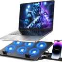 Laptop Cooling Pad, Laptop Cooler 6 Quiet Fans for 12"-17" Laptops, Gaming Laptop Fan Cooling Pad with 5 Height Adjustable, Slim Portable USB Powered, 2 USB Ports & Phone Holder