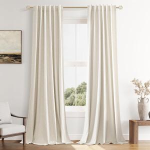 Guken 100% Blackout Linen Curtains 110 Inch Wide by 52 Inch 2 Panels Set for Living Room Bedroom Back Tab Thermal Insulated Black Out Drapes Room Darkening Window Curtains, Linen