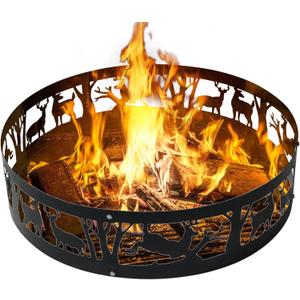 Fire Pit Ring 36 Inch - Heavy Duty Steel Smokeless Fire Ring Insert for Outside Wood Burning Large Round Firepit Liner for Camping Backyard Patio Garden (36x9 Inch) (Black)