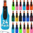 24 Pack Beer Bottle Sleeves Insulator, Thick Neoprene Sublimation Coolers Jacket with Zip-up, Keep Drink Cold Holder with Opener for Summer Parties Supplies(Multicolour)