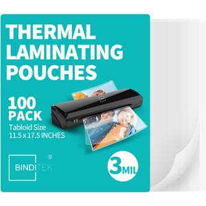 Binditek 100 Pack 3 Mil Thermal Laminating Pouches, 11.5x17.5 Inches Laminating Sheets, for Tabloid Size, Ultra Clear, Glossy, Hold 11x17 Inches, Heat Seal, School Office Supplies
