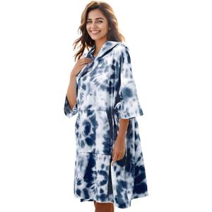 KFUBUO Surf Poncho Changing Towel Swim Robe with Pocket Plus Size Terry Cloth Swim Cover Up for Women Towel Poncho Hoodie, One Size (Tie-dye Navy)