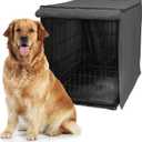 Friends Forever Metal Dog Crate Cover 42 inch w/Light Blocking Protective Curtain, Dog Cage Cover w/Roller Shades, Machine Washable, Trucker Black