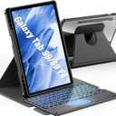 INFILAND for Samsung Galaxy Tab S9/ S9 FE 5g Case with Keyboard [High Precision Trackpad & 7 Color Backlit & S Pen Holder], Detachable Wireless Keyboard Case with 360 Degree Rotating Stand, Light black
