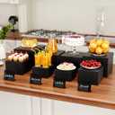 Metal Buffet Risers,4PCS Food Risers for Buffet Table 5in to 8in Display Stand with Mini Acrylic Signs for Catering Dessert Collectibles Jewelry Figures Show Matte Black Cube Boxes Nesting Risers with Hollow Bottoms