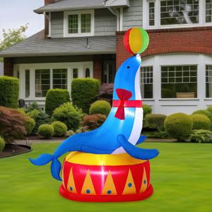 LED 5 FT Inflatable Seal for Circus Carnival Party Outdoor Decorations, Carnival Theme Birthday Party Blow Up Animal for Outdoor Indoor Pool Yard Decorations