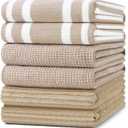 Homaxy Premium Kitchen Towels(18x 28, 6 Pack), Large Cotton 380 GSM Kitchen Hand Towels, Soft and Absorbent Terry Dish Towels, Multipurpose Tea Towel Set with Hanging Loop, Khaki