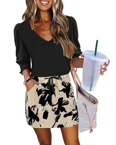 ETCYY NEW Summer Dresses for Women Dressy Casual 3/4 Length Sleeve Womens Fall Dress with Smocked Cuffs S