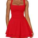Kaximil Women's Square Neck Ruffle Hem Mini Dress Ruched Waist Short Party Dresses Size M