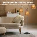 3 PCS E27 Rattan Lamp Shade,Bell Woven Wicker Lampshades Replacement,Paper Rope & Metal Frame,Bohemian Style Light Shade Replacement for Table Lamps,Pendant Lights,Wall Lights