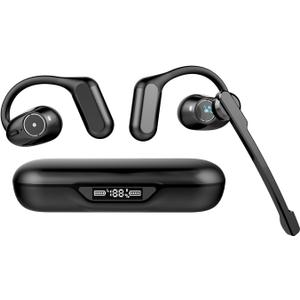 BANIGIPA Open Ear Headphones w/Detachable Boom Mic, Bluetooth 5.4 Headset w/Noise Canceling Microphone, True Wireless Earbuds w/Charging Case for Working, Lightweight & Mute, Multipoint Connection (A2-Black)