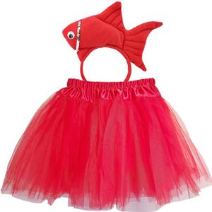 2 Pieces Fish Goldfish Marine Life Sea Animal Costume Headband and Tutu for Halloween Dress Up (Red)