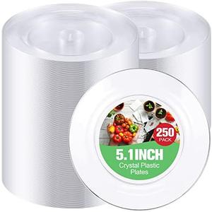 Zopeal 250 Pcs 5 Inch Plastic Dessert Plates Bulk Disposable Small Clear Appetizer Round Wedding Cake Plates Heavy Duty for Dinner Party BBQ Picnic Travel Event Birthday Supply