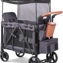 Wagon Stroller for 2 Kids with Insulated Snack Pack Foldable All-Terrain Wagon Stroller, 5-Point Harness & Canopy Parent Organizer Adjustable Handle (Gray)