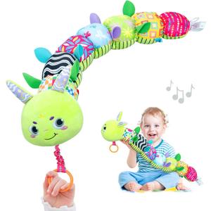 Infinno Baby Musical Stuffed Sensory Toys for Girls and Boys, Infant Soft Security Toys for Newborns 0-3-6-12 Months with Crinkle and Rattles, Caterpillar, Green