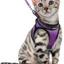 rabbitgoo Cat Harness and Leash Set for Walking Escape Proof, Adjustable Soft Kittens Vest with Reflective Strip for Cats, Comfortable Outdoor Vest, Purple, XL