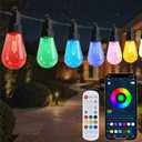 Smart Outdoor String Lights, 50FT RGB Color Changing Patio Lights with Timer, 21-Key RF Remote and Bluetooth, IP65 Waterproof Shatterproof LED Lights for Backyard Balcony Garden Party Decor
