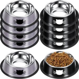 Hillban 10 Pcs Stainless Steel Cat Bowls for Food and Water, 7oz Non-Slip Small Pet Bowls with Removable Rubber Base for Cats Small Dogs Stackable Feeding