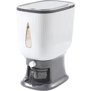 rice dispenser 22-pound, household sealed moisture-proof rice storage container for kitchen storage room, with measuring cup, suitable for kitchen storage room organization - Gray
